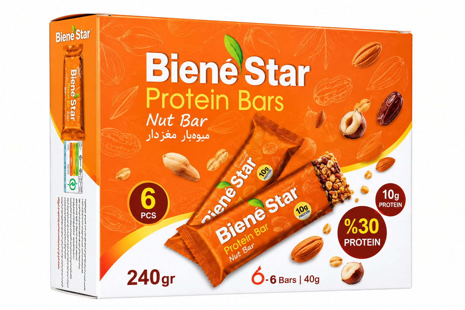 پروتئین بار بین استار-طعم بادام زمینی و‌ گردو -بسته ۶ عددی